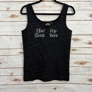 Harley Davidson Black Graphic Snap Button Embellisher Tank Top